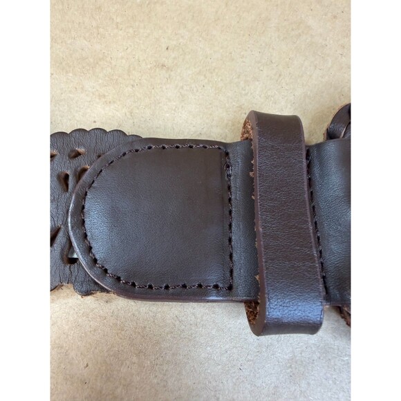 J. Jill Leaf Punch Design Wide Brown Leather Belt Hip or Waist Hippie Boho Sz M main image 10